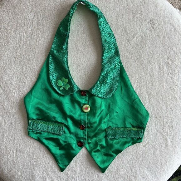 Leprechaun St. Patrick's Day‎ Costume green satin Vest adjustable - Picture 2 of 9